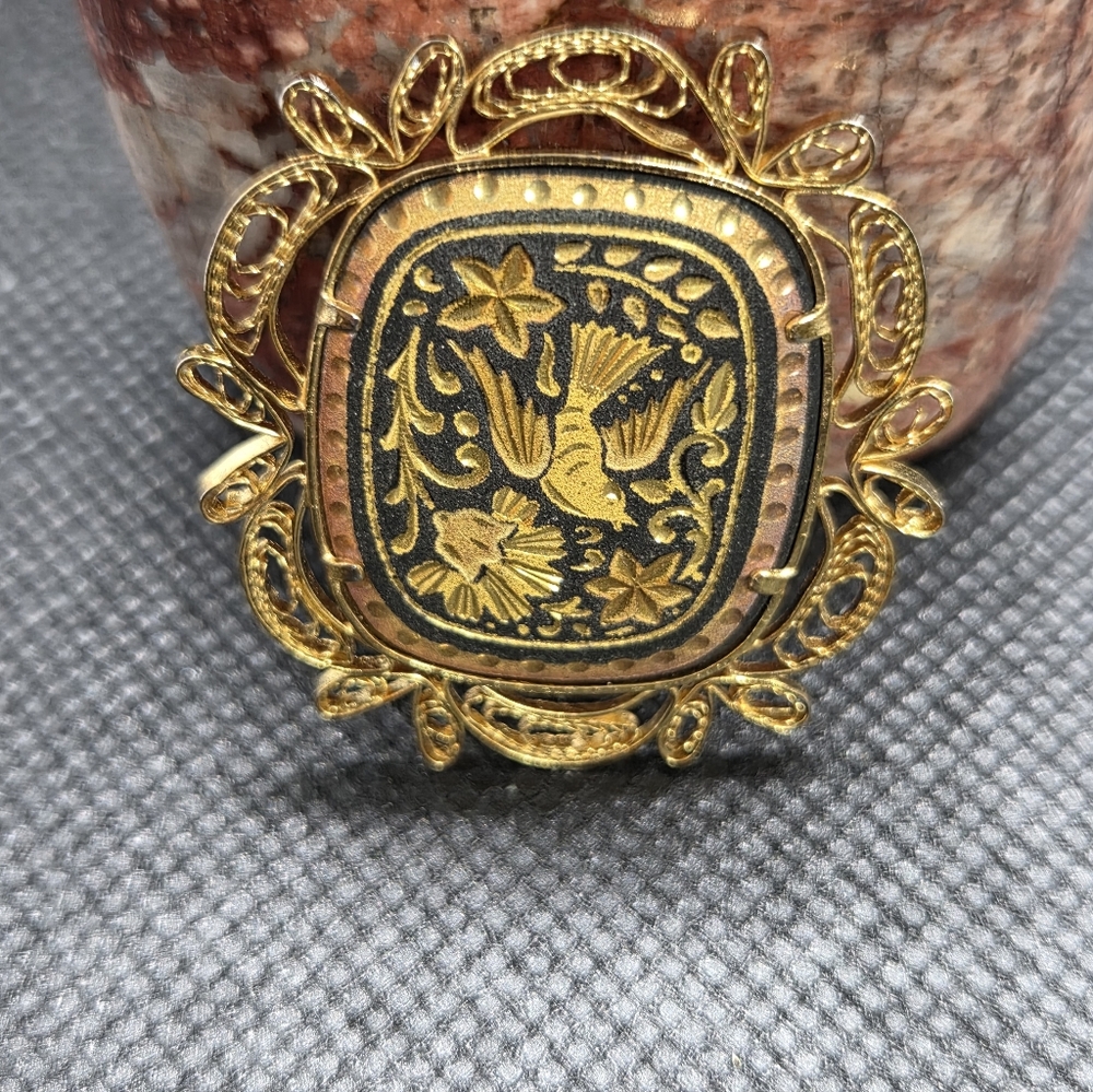 Damascene Brooch with Filigree Frame